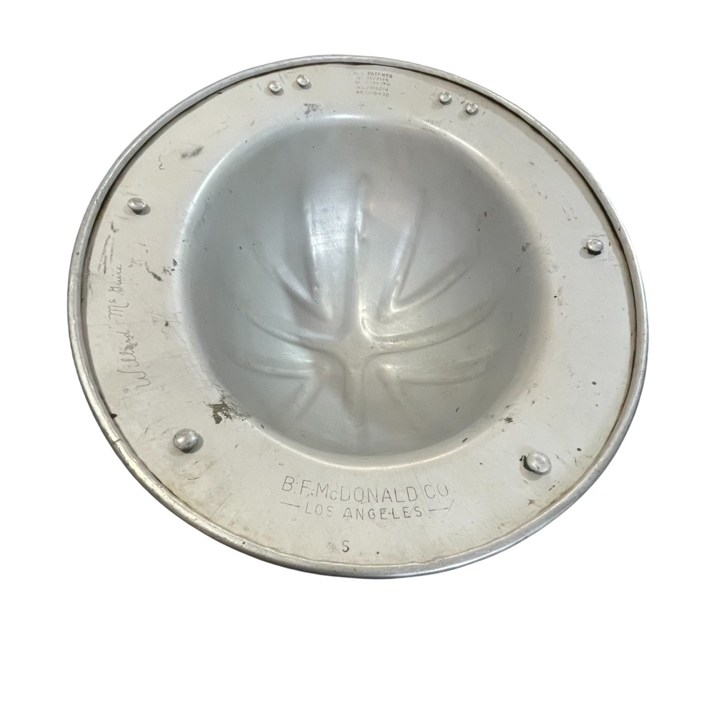 Vintage 1940s B.F. McDonald Aluminum Hard Hat Los Angeles Metal Full Brim - Picture 3 of 8